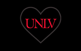 UNLV logo enclosed with the outline of a heart against a black background.