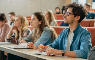 1. Logo, Nevada System of Higher Education 2. Logo, Launch Years Initiative 3. Engaged Students in a lecture hall