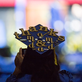 CSN Graduate's cap says "Thanks Mom & Dad"