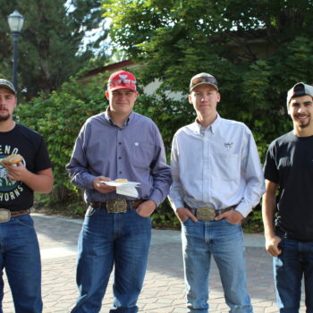 Four students on campus at GBC