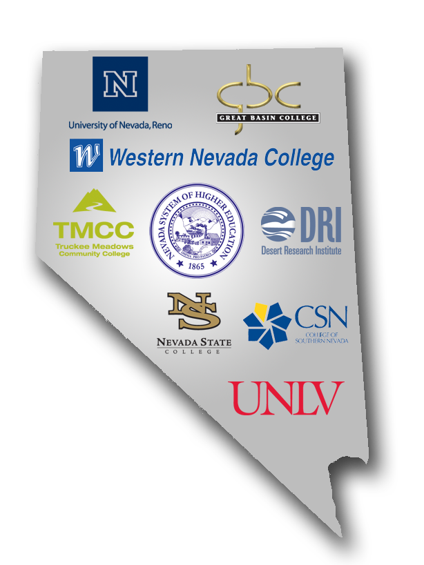 Map of Nevada with institution logos