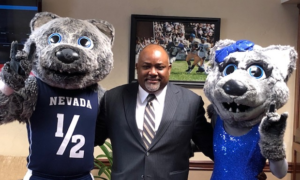 Speaker Frierson pictured with the UNR mascots.