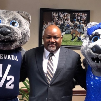 Speaker Frierson pictured with the UNR mascots.