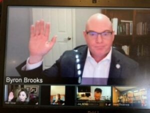 Regent Byron Brooks being sworn into office during a virtual ceremony on January 15, 2021.