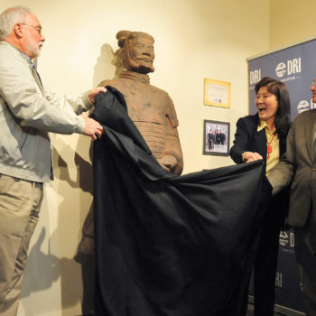 DRI staff unveils a replica of a Chinese terra cotta warrior