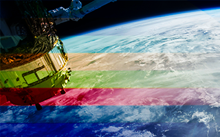 Space perspective of the Earth accompanied by a floating Satellite.